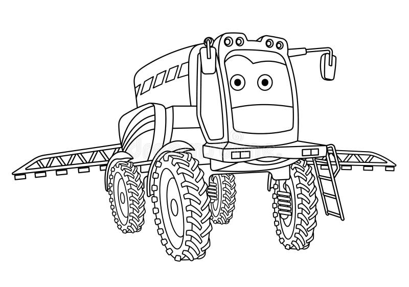 Coloring page with agricultural sprayer tractor stock vector