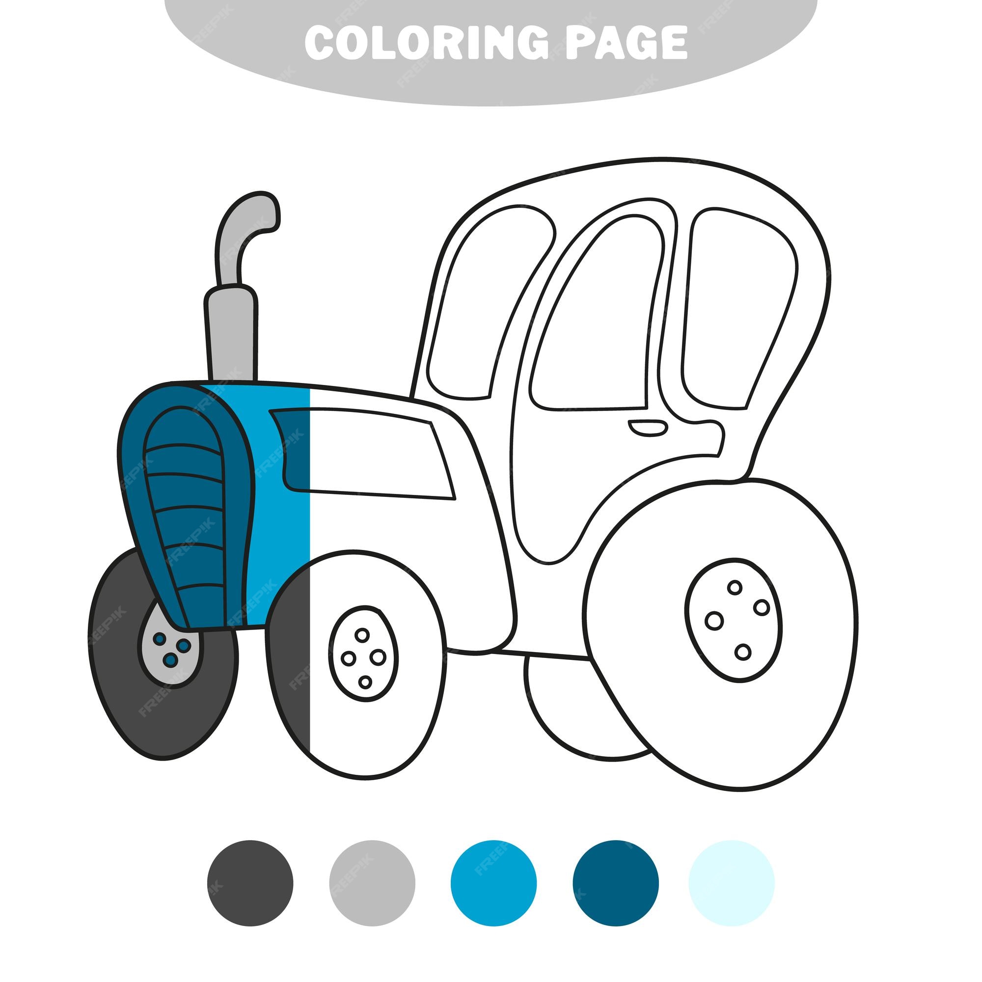 Premium vector simple coloring page tractor side view coloring book line art