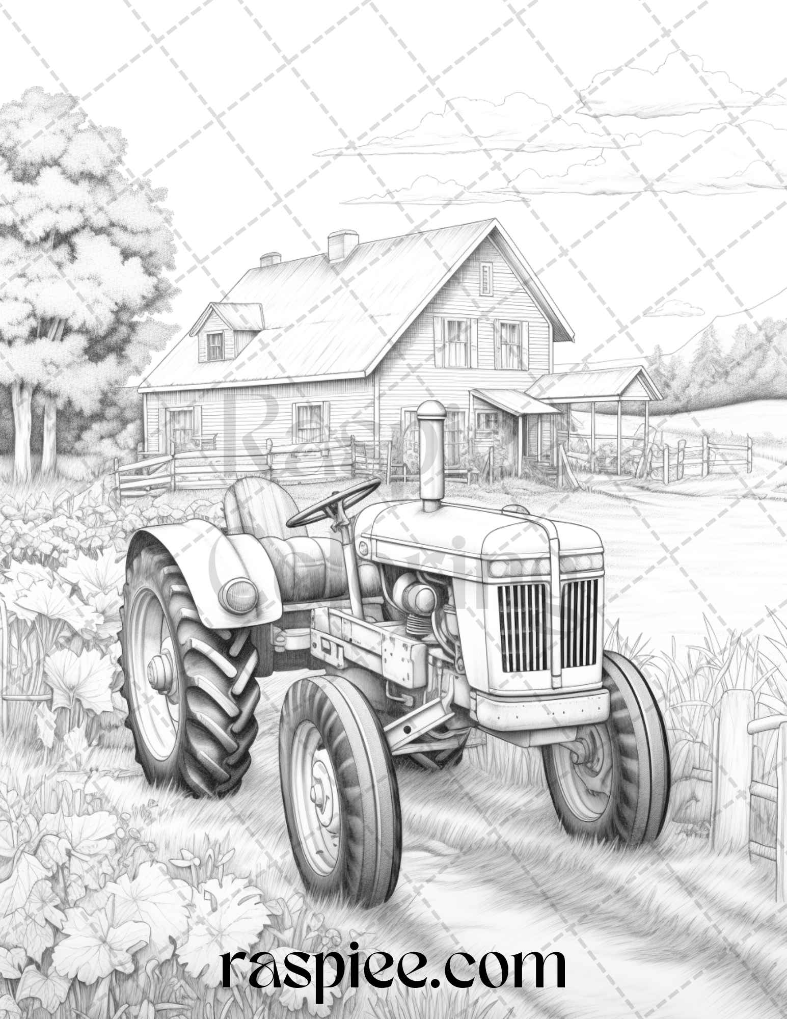 Farmstead serenity grayscale coloring pages printable for adults p â coloring