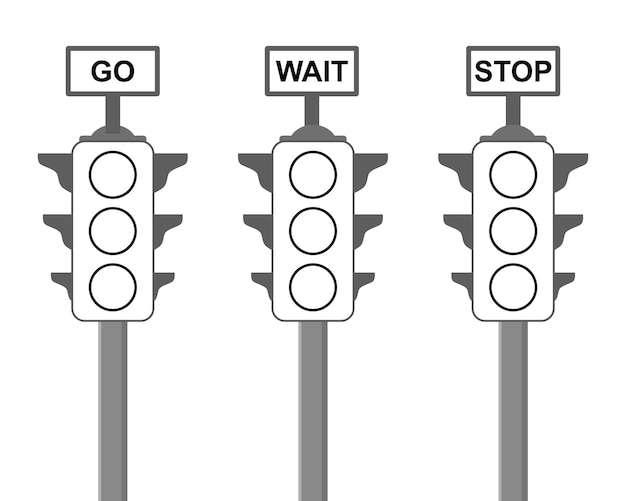 Premium vector set of three traffic light outline for coloring book