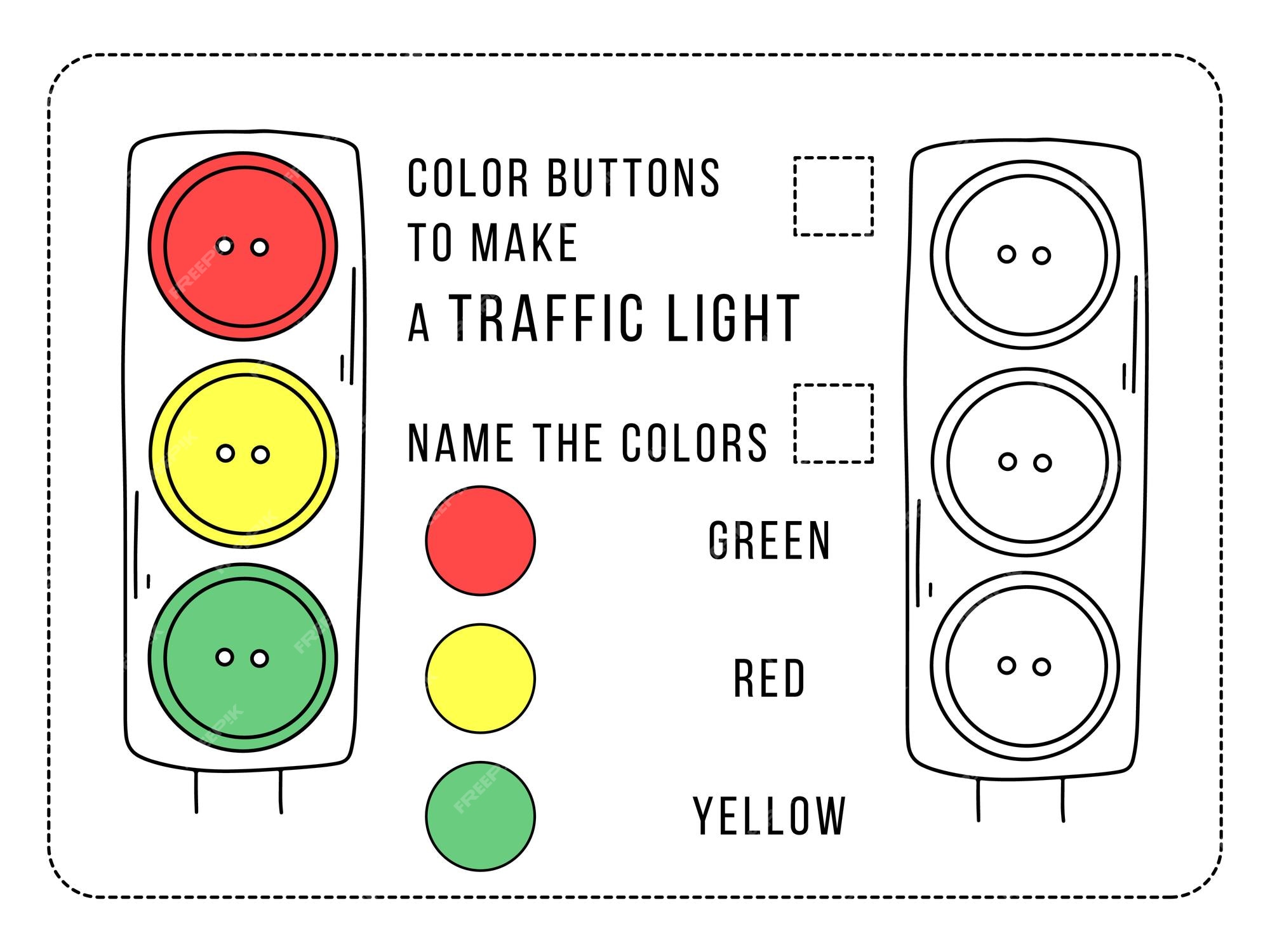Premium vector color traffic light game match by color education game for children worksheet for preschoolers