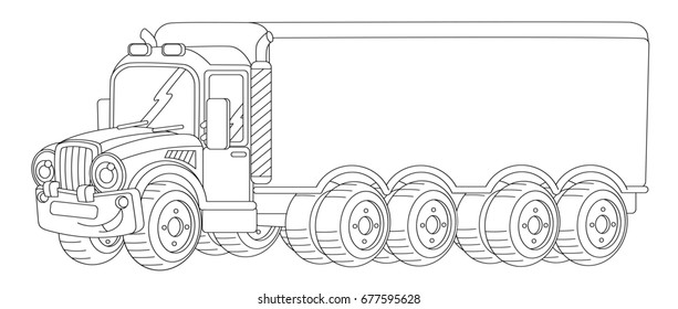 Cartoon happy cargo truck trailer coloring stock illustration