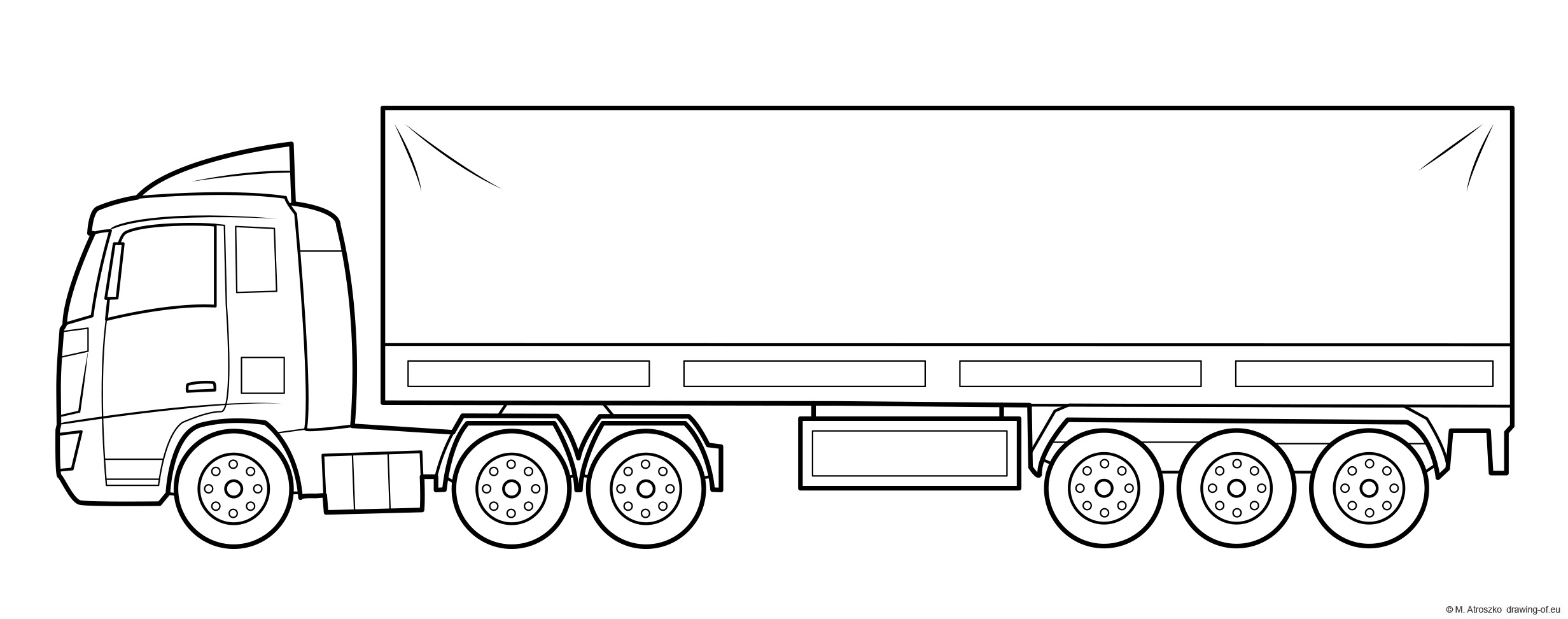 Truck and trailer coloring page â line art illustrations