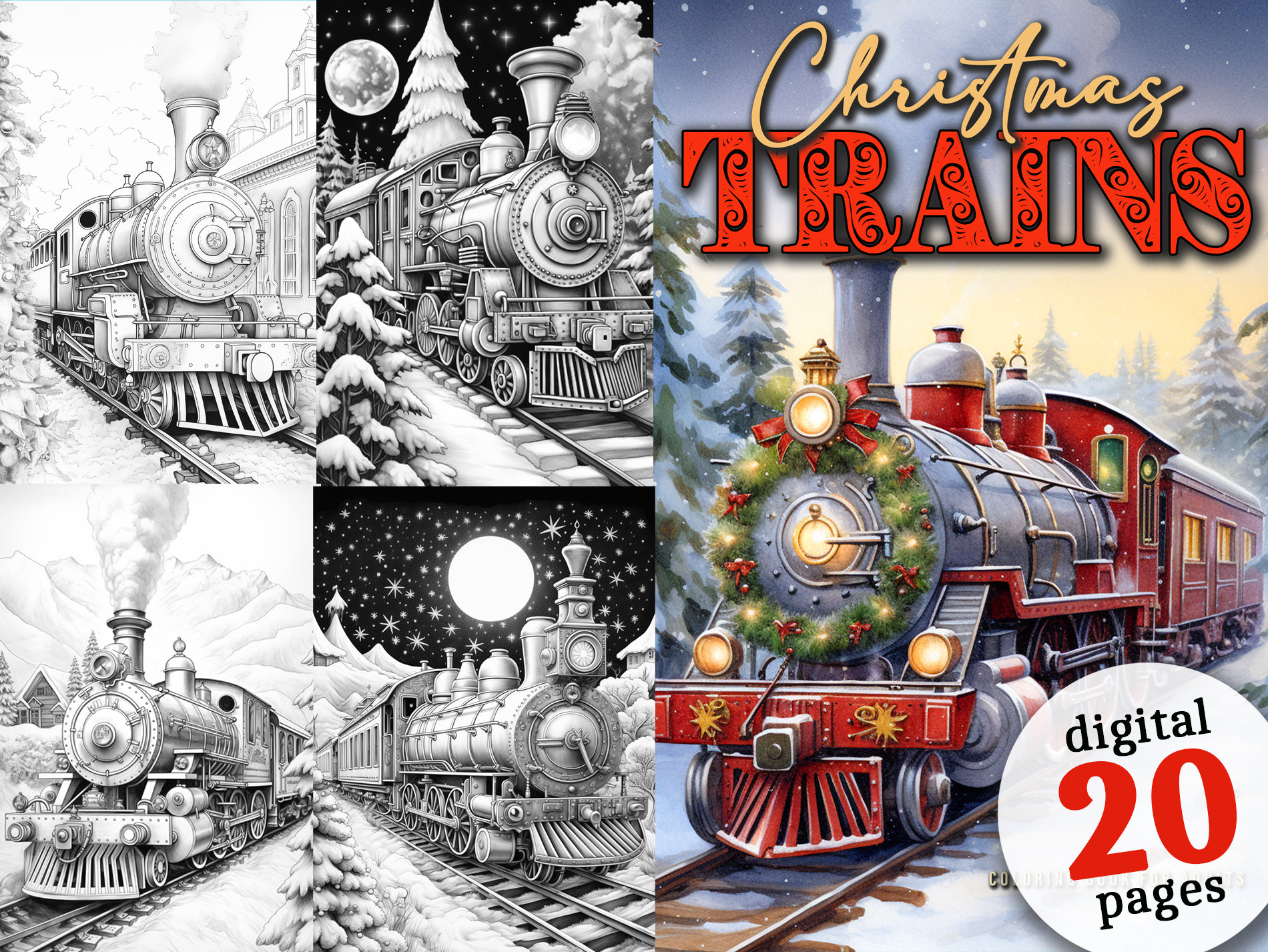 Christmas trains coloring book printable trains coloring pages christmas steam train coloring pages grayscale christmas coloring download