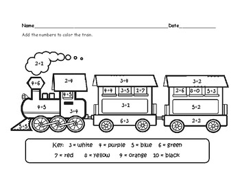 Addition train coloring by britterbugs tpt