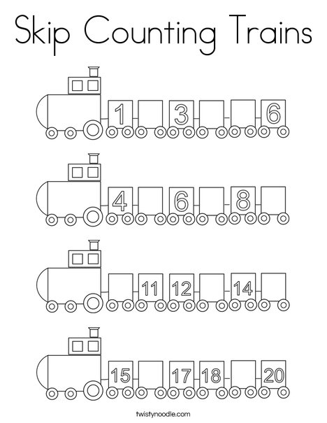 Skip counting trains coloring page