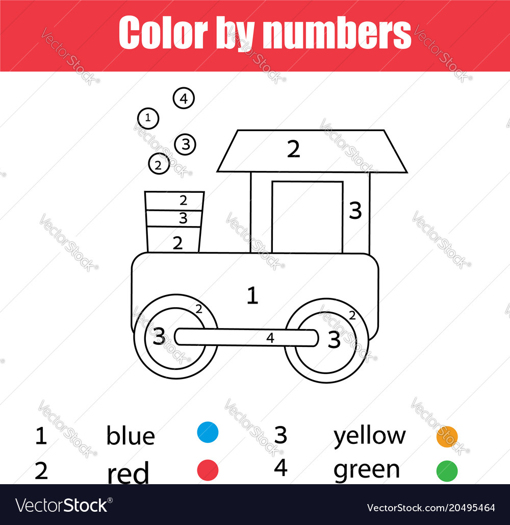 Coloring page with toy train color by numbers vector image