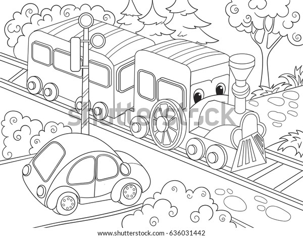 Cartoon train train car coloring book stock vector royalty free