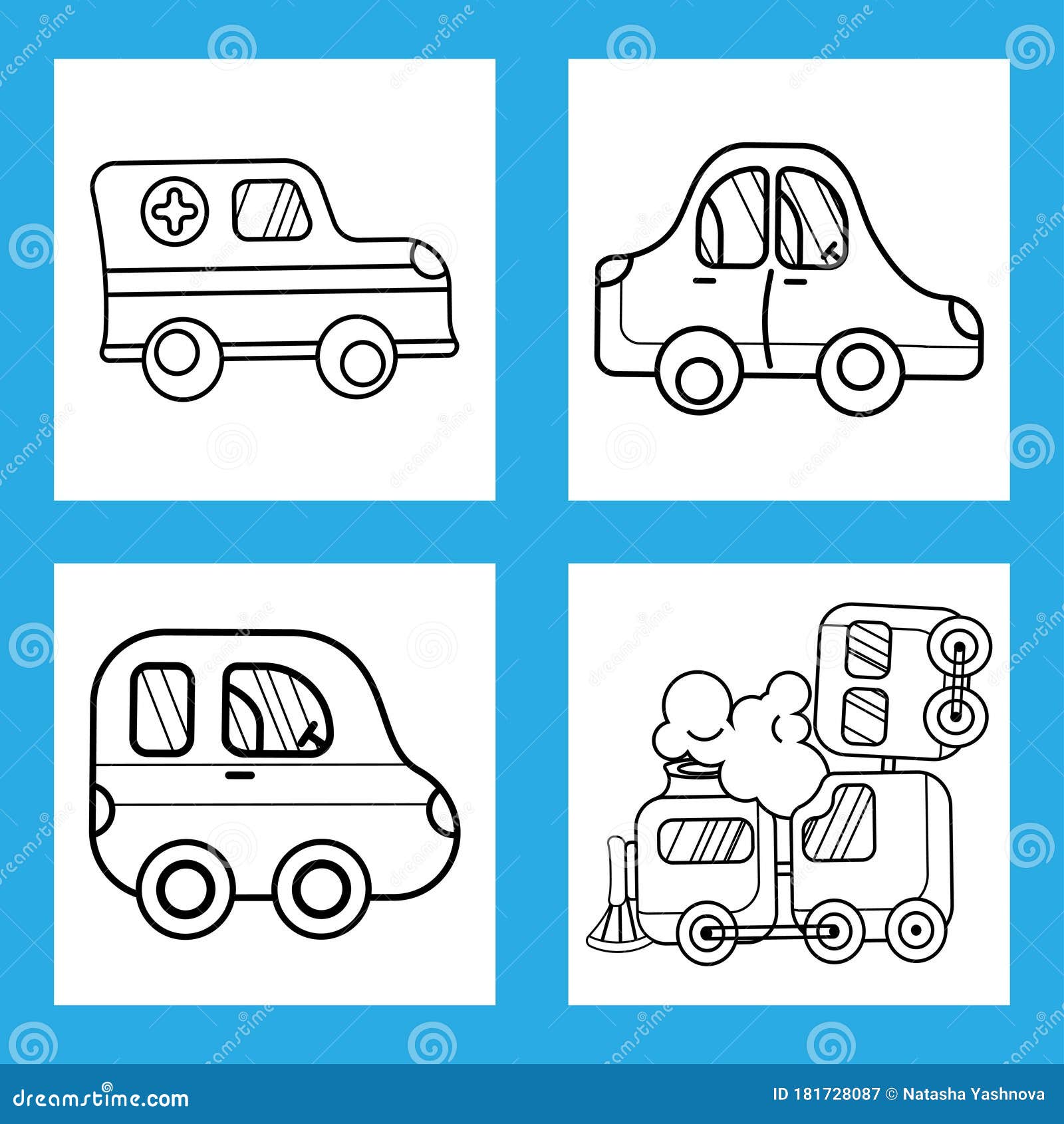 Coloring book with ground transportation stock vector