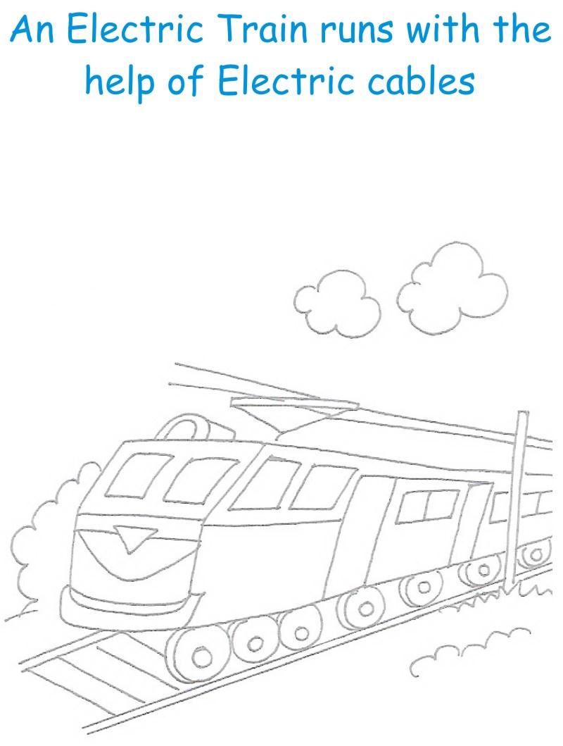 Electric train printable coloring page for kids