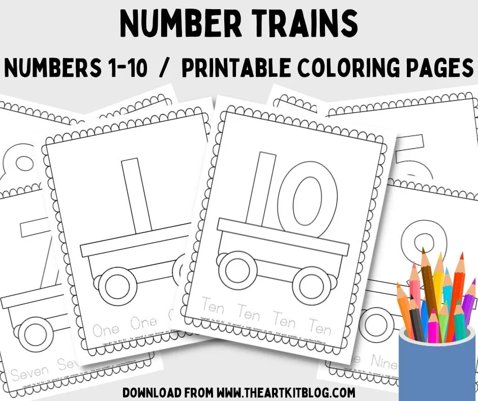 Train number coloring pages â free printable pack â the art kit