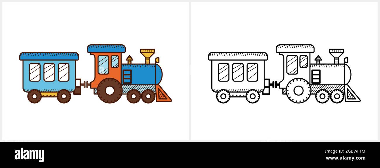 Train coloring page for kids lootive side view stock vector image art