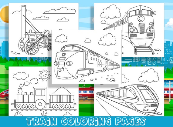 Choo choo all aboard the fun train coloring pages perfect for preschool and kindergarten pages pdf file instant download