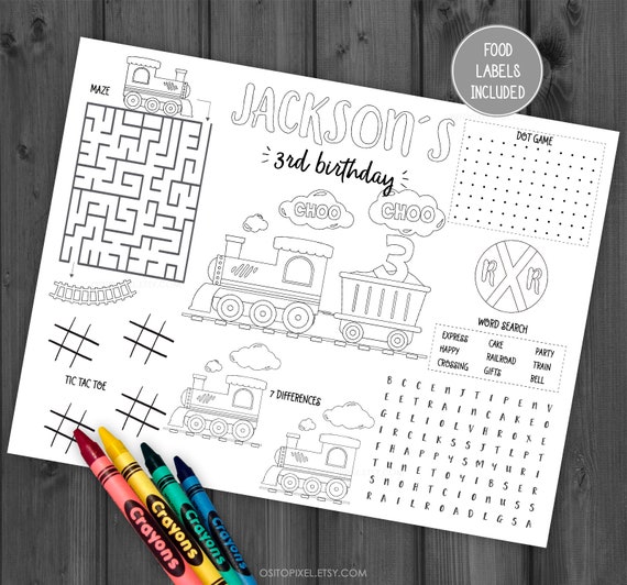 Train printable activity and coloring pages personalized train birthday printable template steam engine choo choo chugga studiopanda