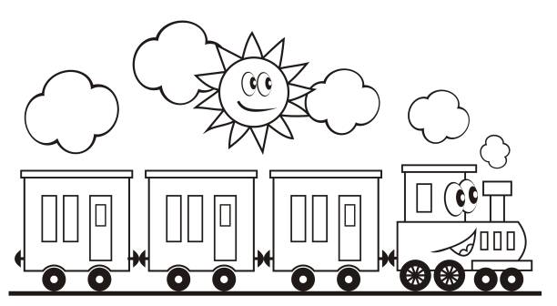 Train set three wagons and lootive funny vector illustration stock illustration