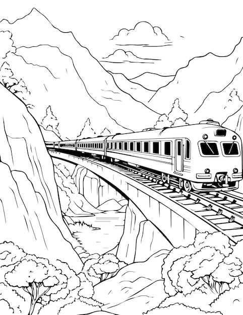 Premium vector future cosmic train coloring page