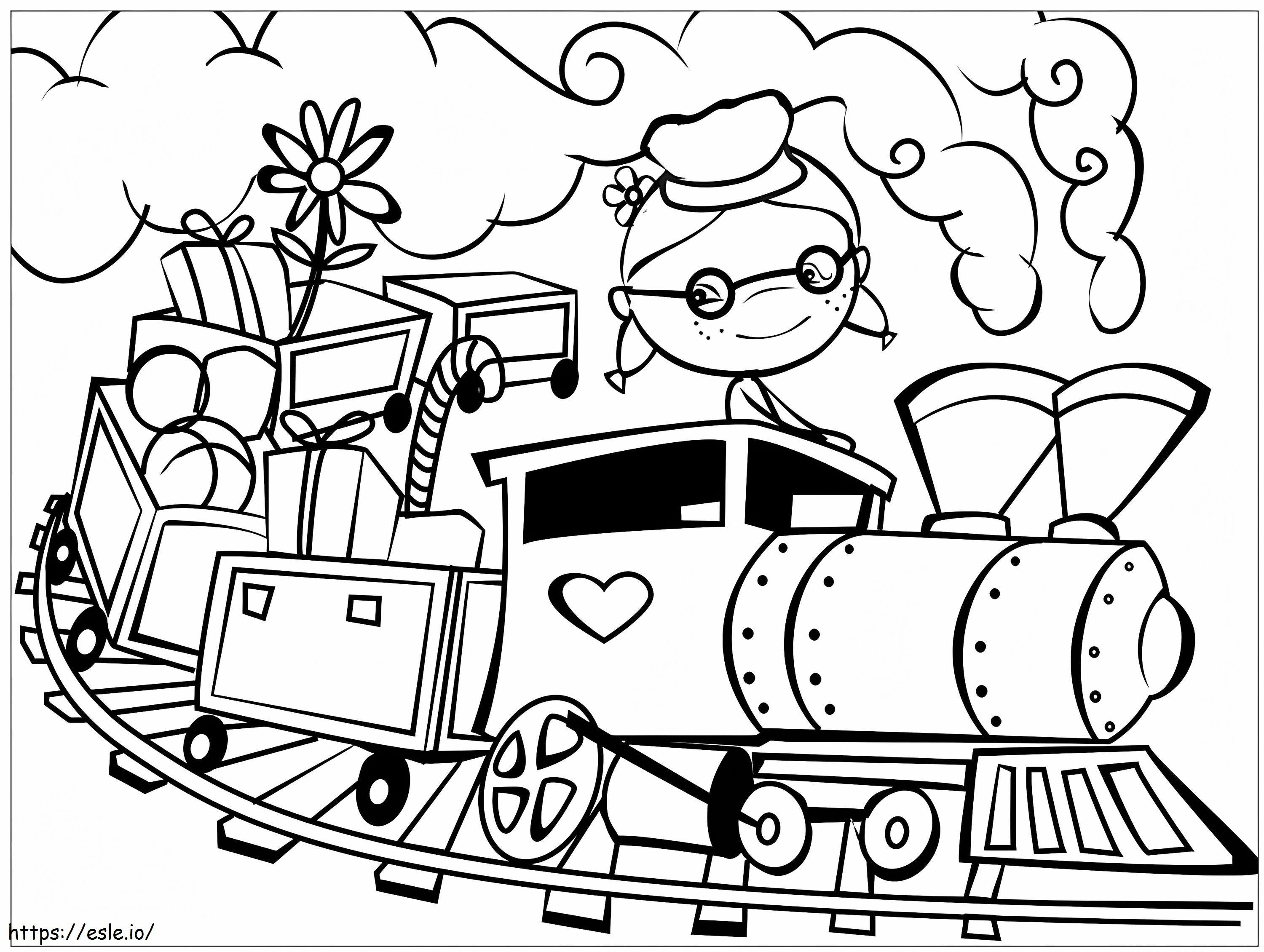 Train on a curved track coloring page