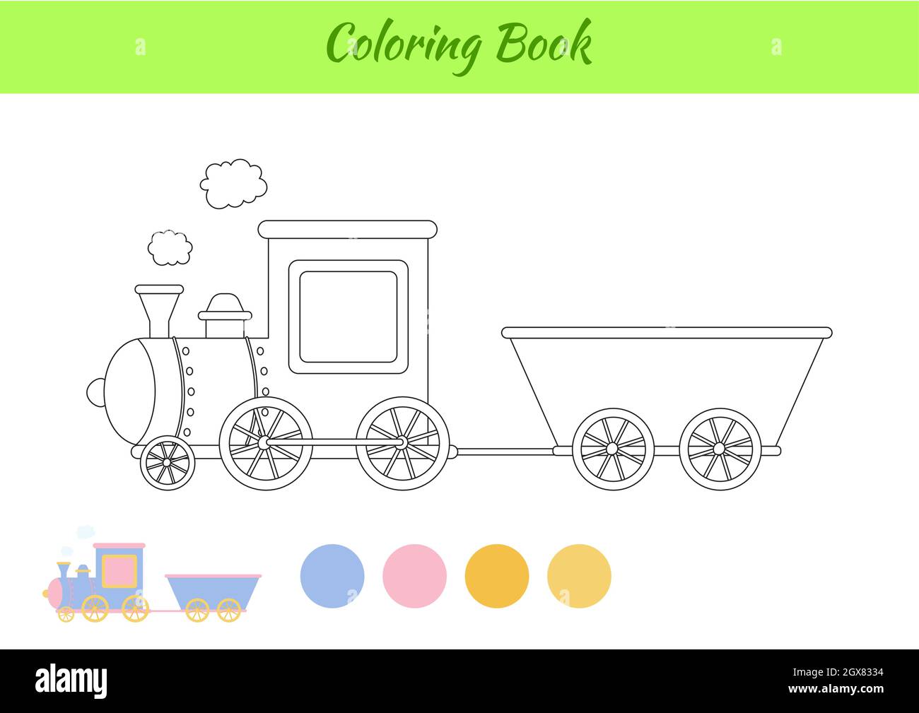 Coloring book train for children educational activity page for preschool years kids and toddlers with transport printable worksheet cartoon colorfu stock vector image art