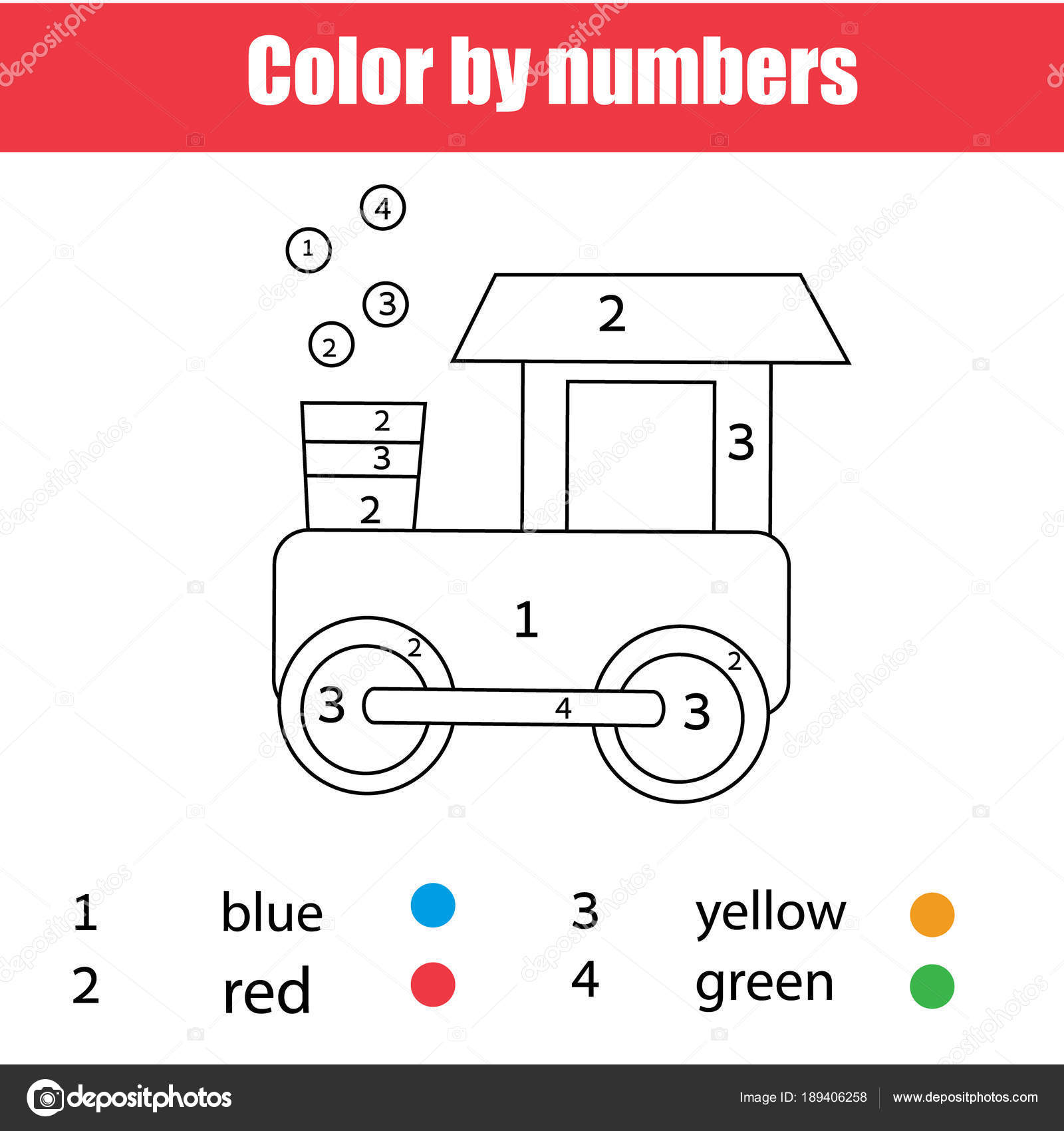 Coloring page toy train color numbers printable worksheet educational game stock vector by ksuklein