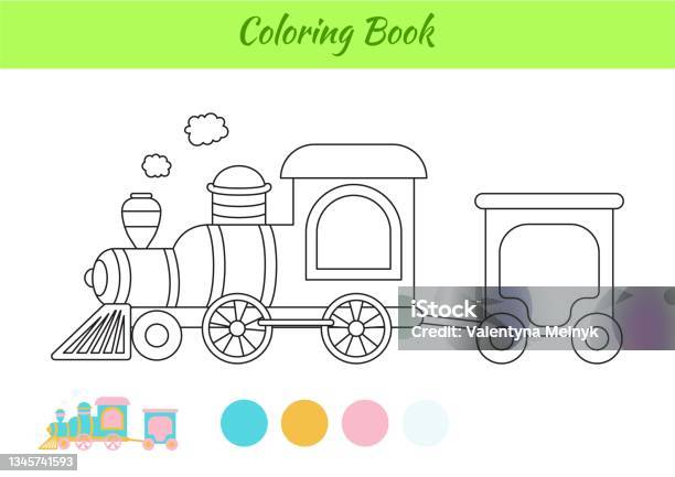 Coloring book train for children printable worksheet educational activity page for preschool years kids and toddlers with transport cartoon colorful vector illustration stock illustration