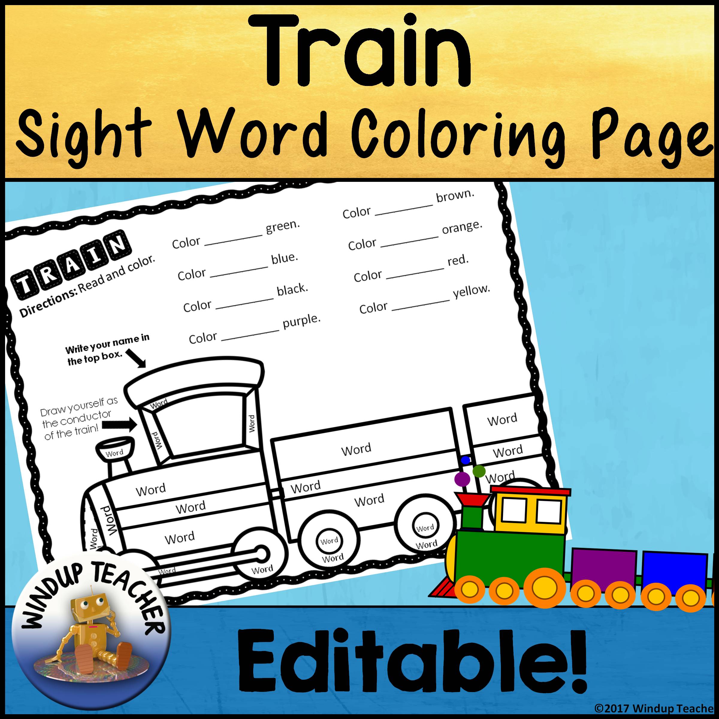 Train sight word activity sheet editable made by teachers