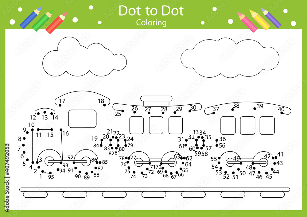Dot to dots drawing worksheets coloring page for book drawing worksheets with a train children funny picture riddle drawing lesson activity art game for book vector illustration vector