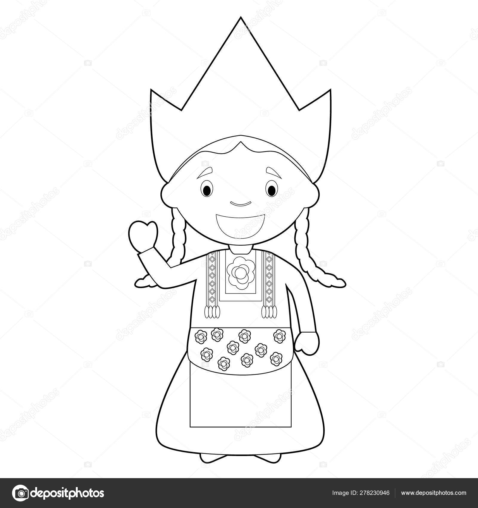 Easy coloring cartoon character holland netherlands dressed traditional way vector stock vector by asantosg