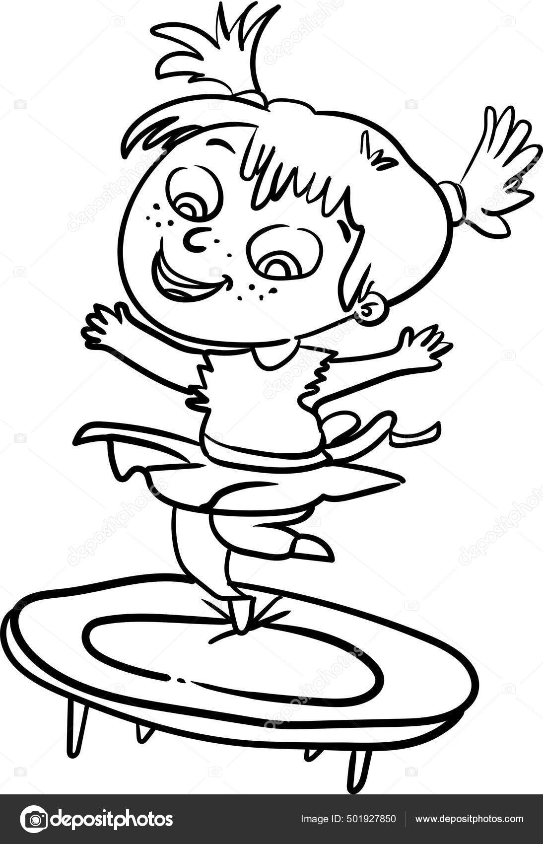 Holidays activities series coloring book kids playing trampoline stock illustration by positfid