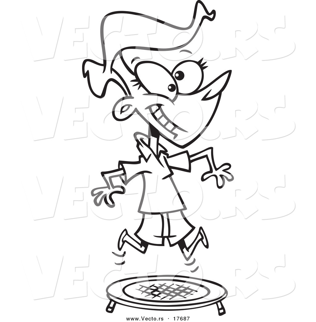 R of a cartoon woman jumping on a trampoline