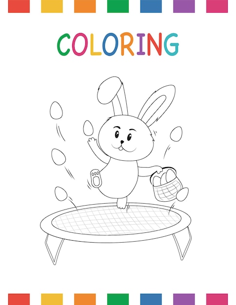 Premium vector cute easter rabbit trampoline coloring page