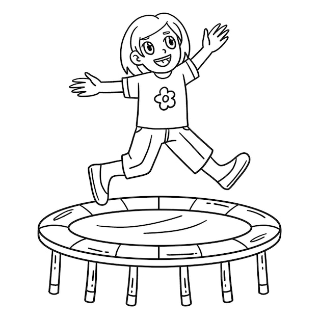 Premium vector a cute and funny coloring page of a circus child and trampoline provides hours of coloring fun for children to color this page is very easy suitable for little