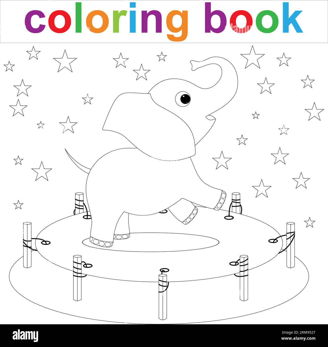 Baby elephant jumping on a trampoline coloring book page template for childrenvector illustration stock vector image art