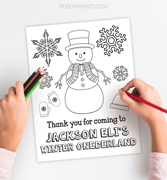 Winter birthday coloring page editable snowman coloring page template printable winter onederland birthday coloring sheet wonderland