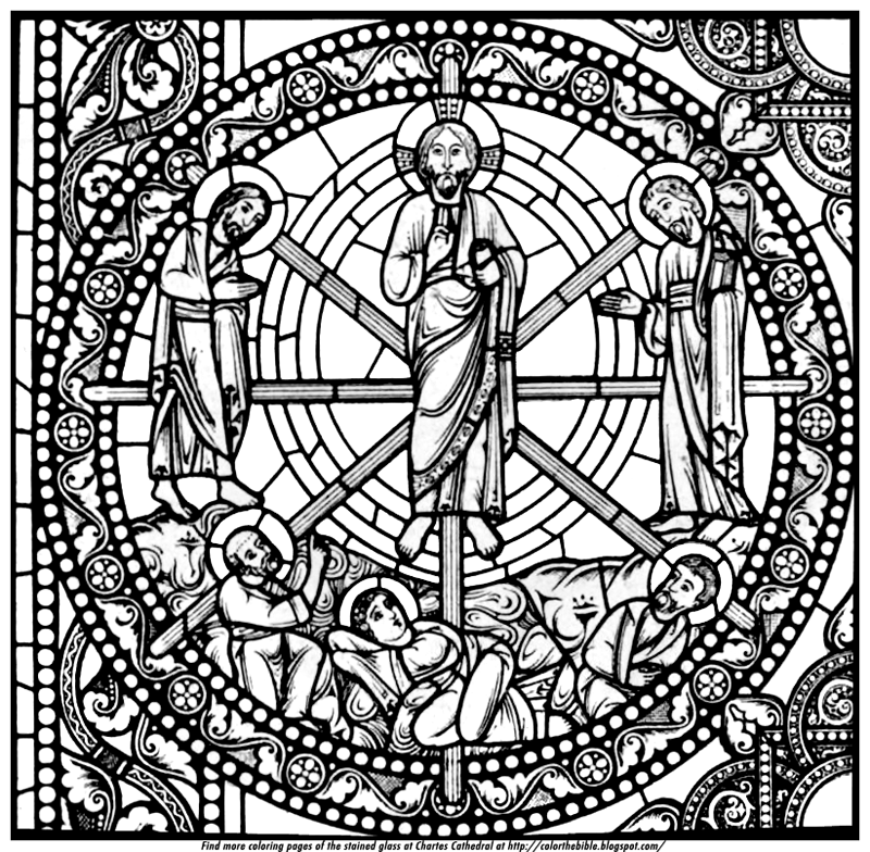 Color the bible transfiguration window at chartres cathedral