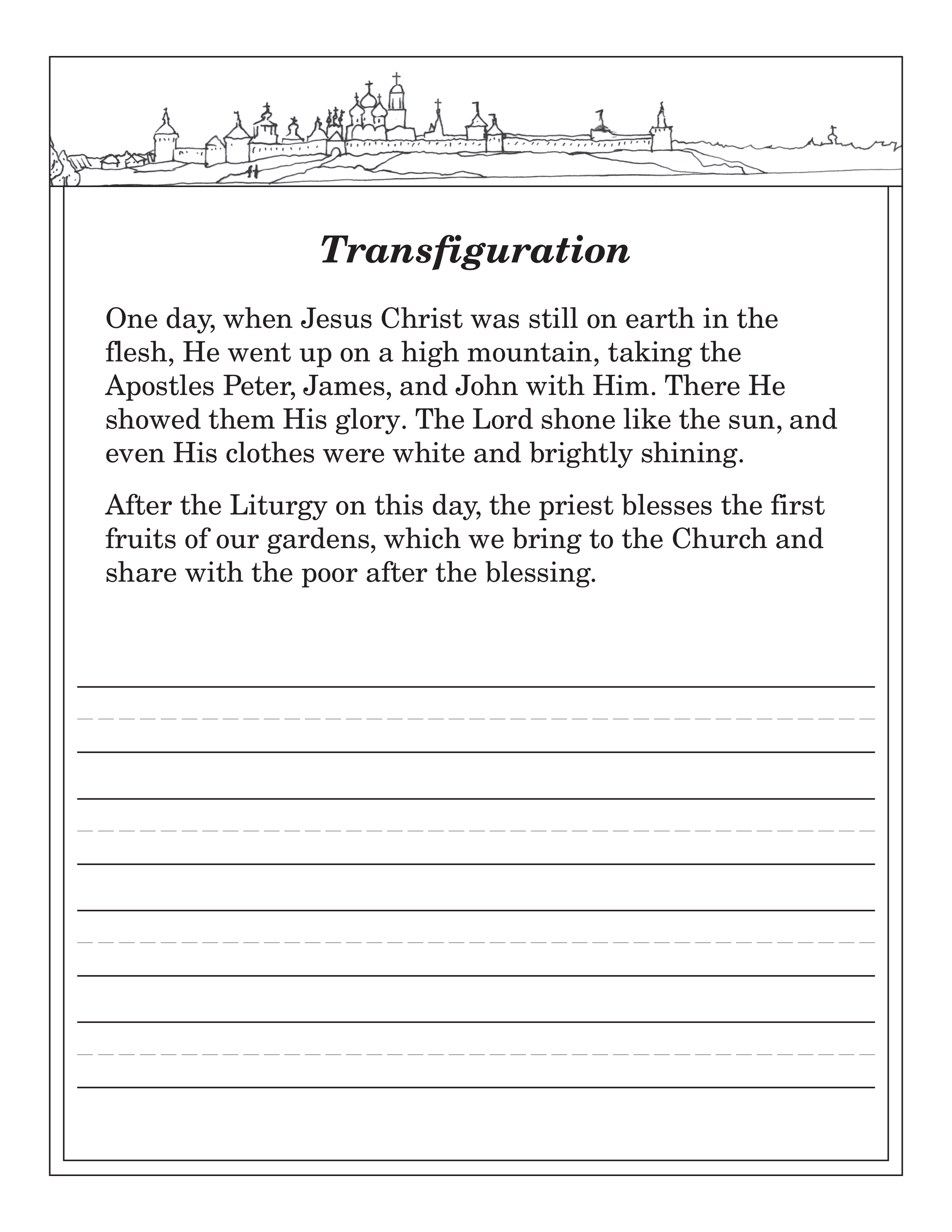 Coloring pages â transfiguration â saint kosmas orthodox education