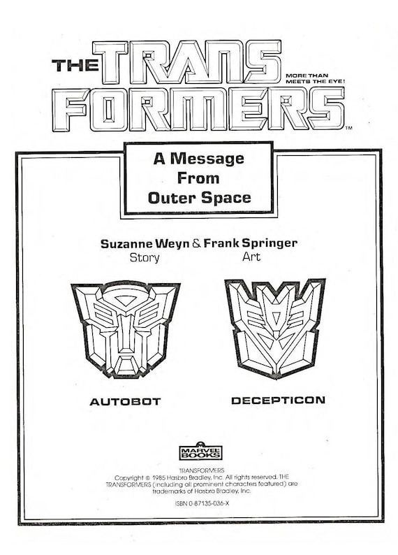 Transformers a message from outer space coloring book pdf digifile