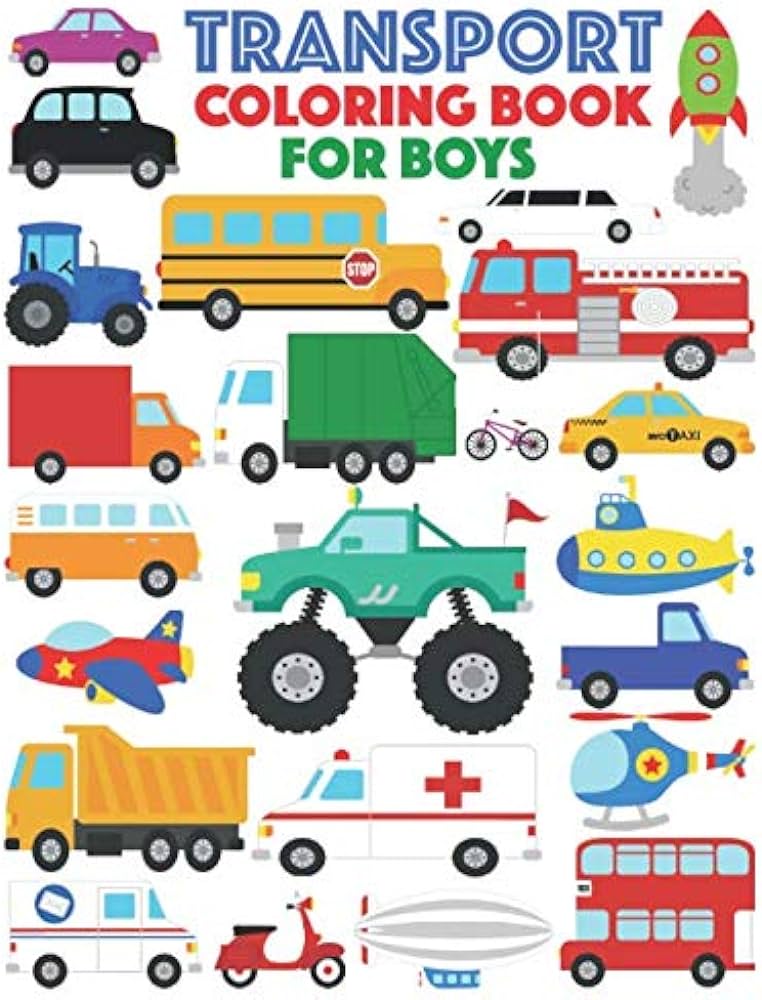 Transport coloring book for boys images to color features all forms of air sea and road transportation suitable for kids teens and young adults by