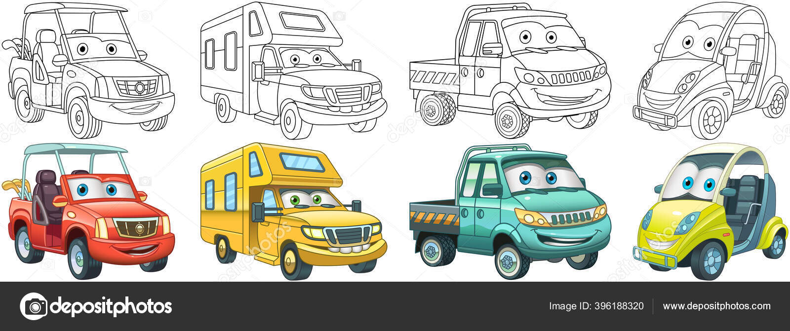 Coloring pages golf micro cars recreational vehicle van cartoon clipart stock vector by sybirko