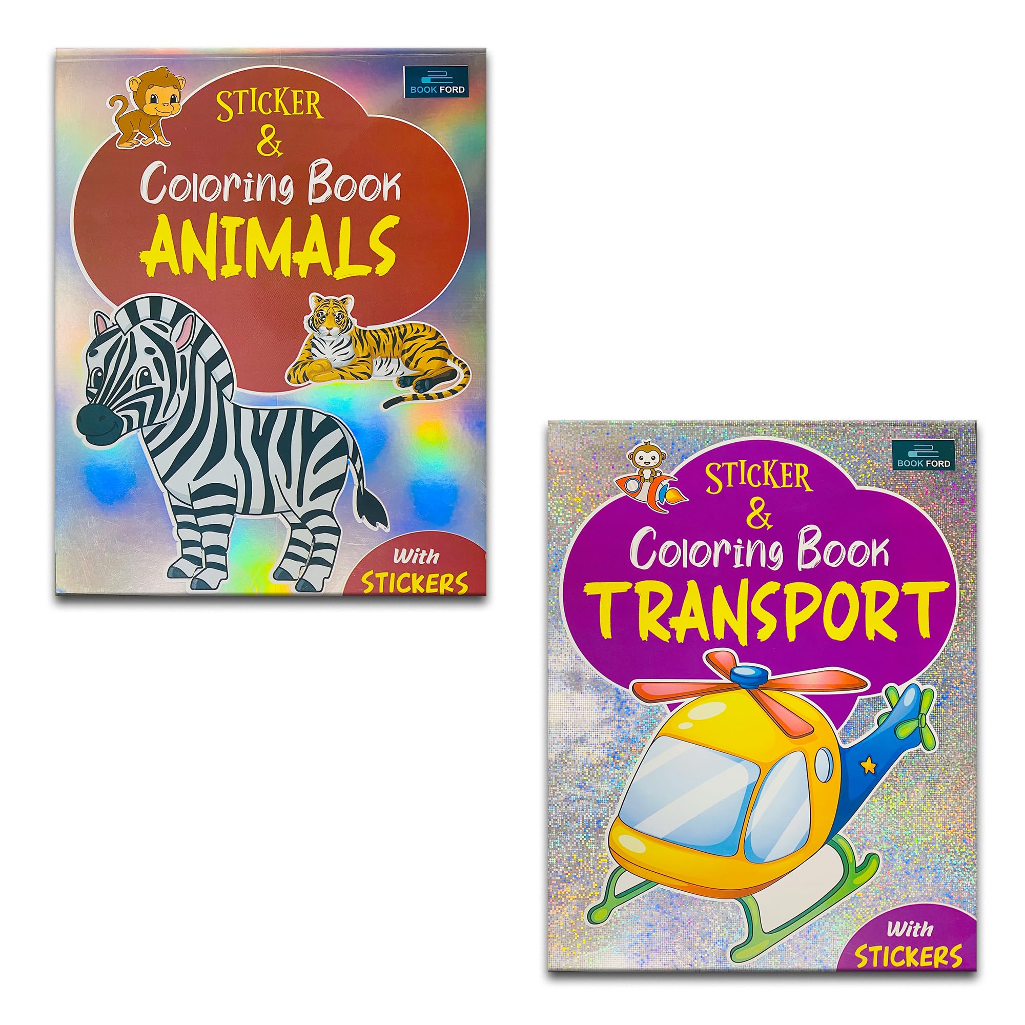 Sticker and colorg book for kidsanimals transport