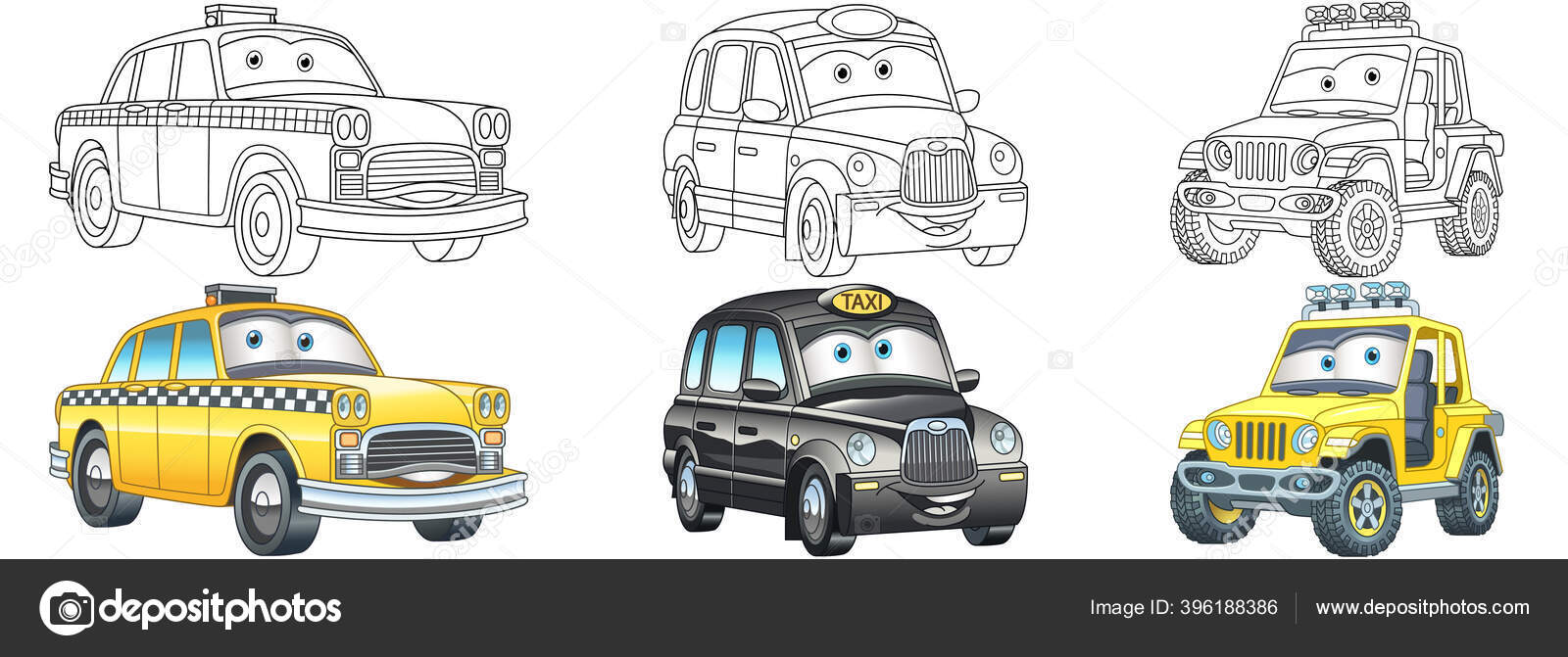 Coloring pages cars collection cartoon clipart set activity coloring book stock vector by sybirko