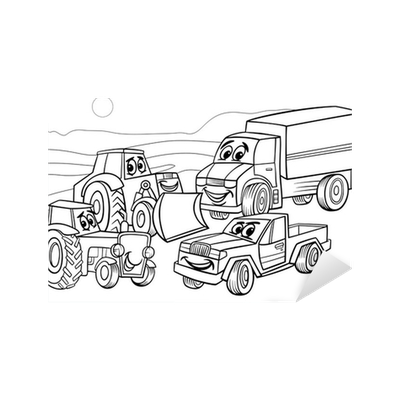 Sticker vehicles machines cartoon coloring page
