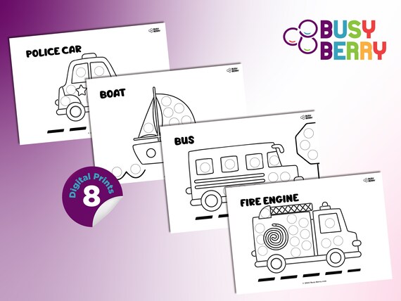 Do a dot transportation coloring pages digital print printable activity sheet dot art circle stickers