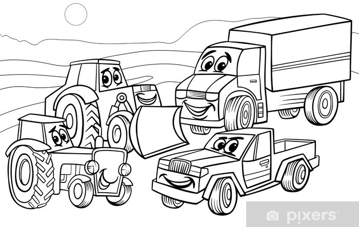 Sticker vehicles machines cartoon coloring page