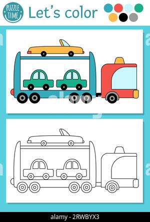 Water truck vehicle coloring page for kids stock vector image art