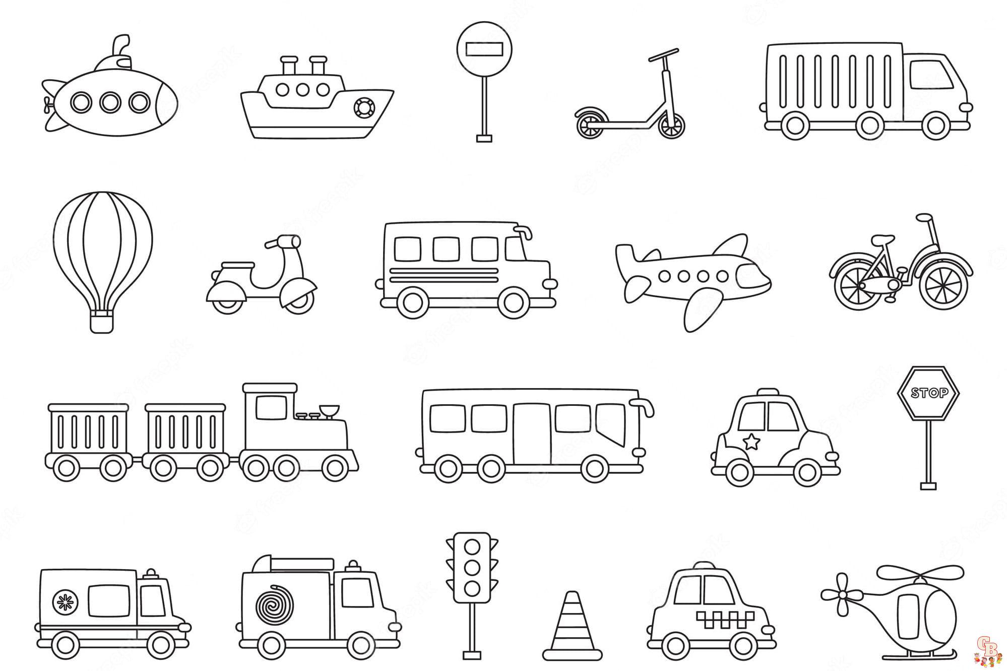 Printable transportation coloring pages free for kids and adults