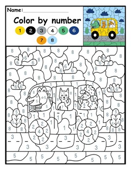 Transportation coloring page vehicle color by number sense coloring sheet