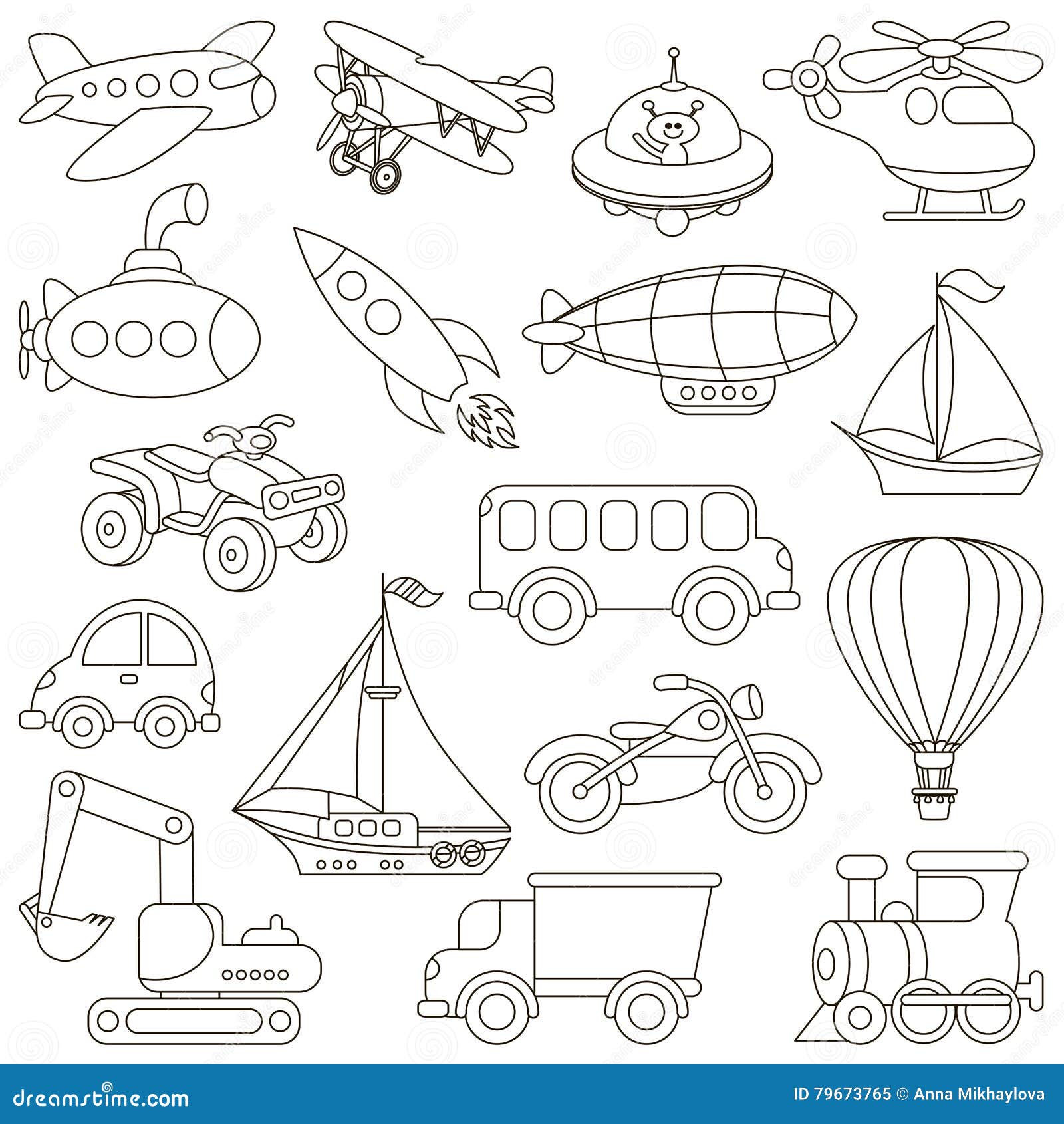 Toy transport set cartoon page to be colored stock vector