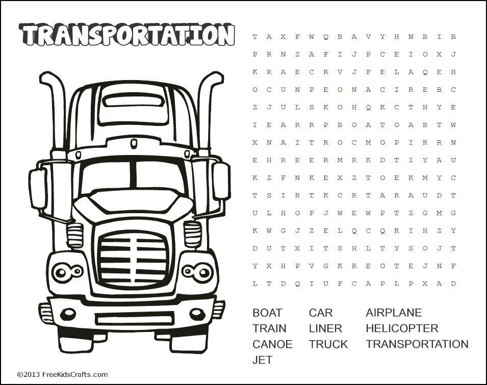 Printable transportation word search puzzle