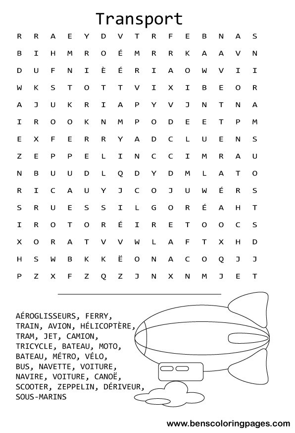 French means of transport word search