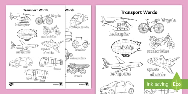 Transport words coloring sheet teacher